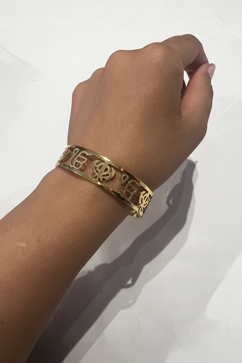 Sikhi Kada – Gold PLATED | Anti-Tarnish | Khanda And Ek Onkar Design | All Sizes Available