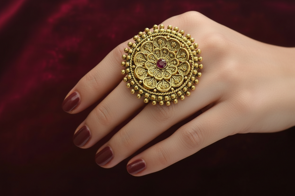 Beautiful gold plated ring with ruby stone
