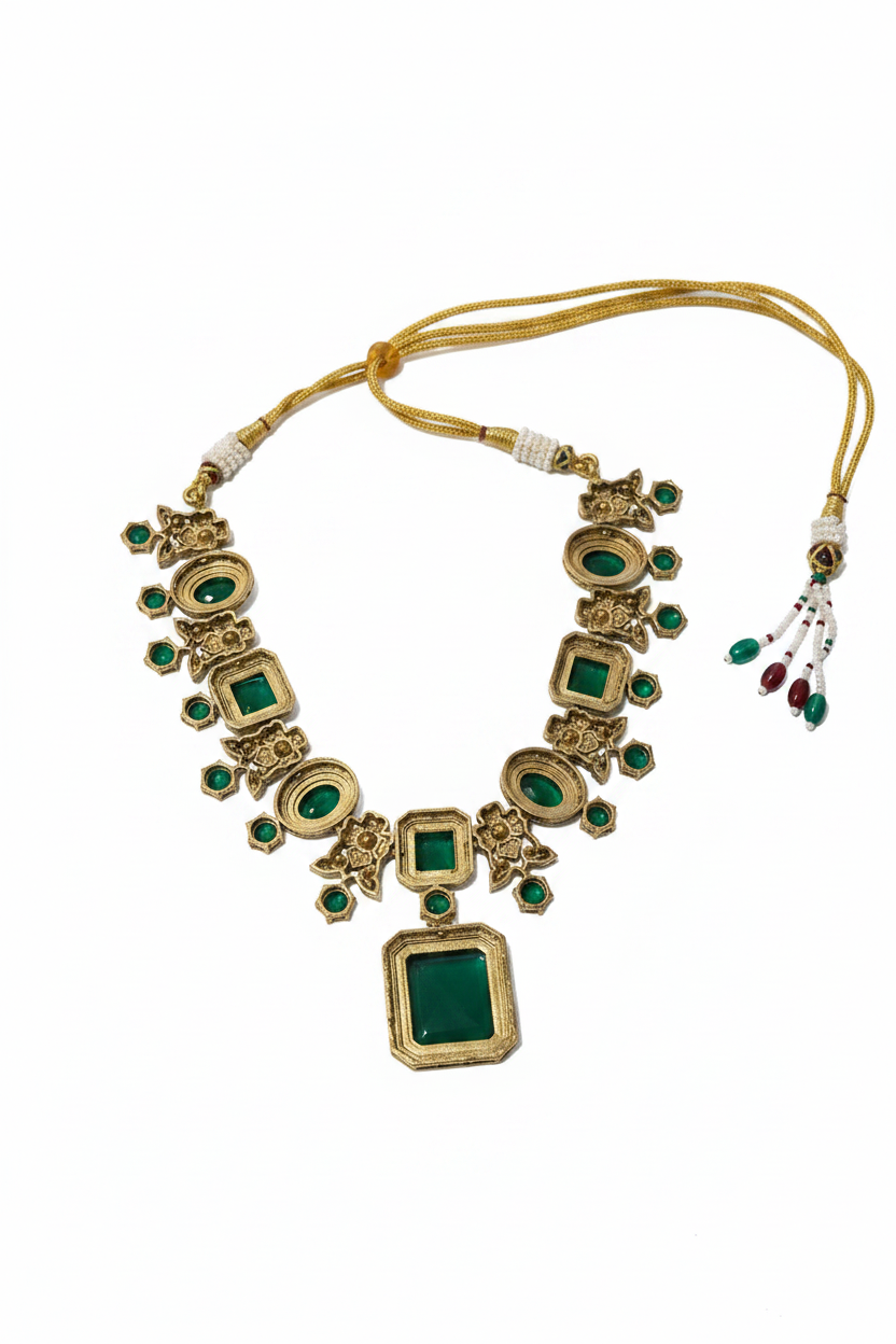 Emerald Green Necklace & Earrings Set – Indian Bridal Jewellery