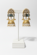 Kashmiri Jhumka Ohrringe mit Pfirsich Stein und Perlen in Gold