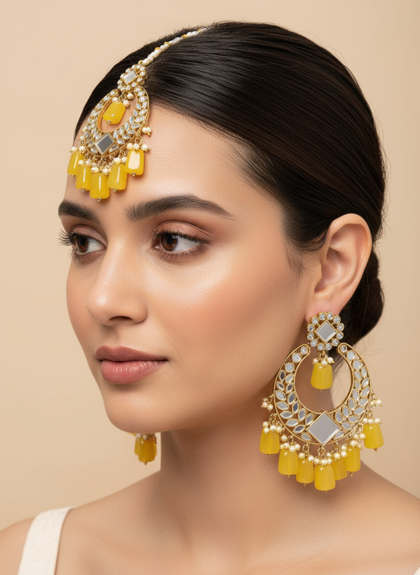 Obersized earings with tikka