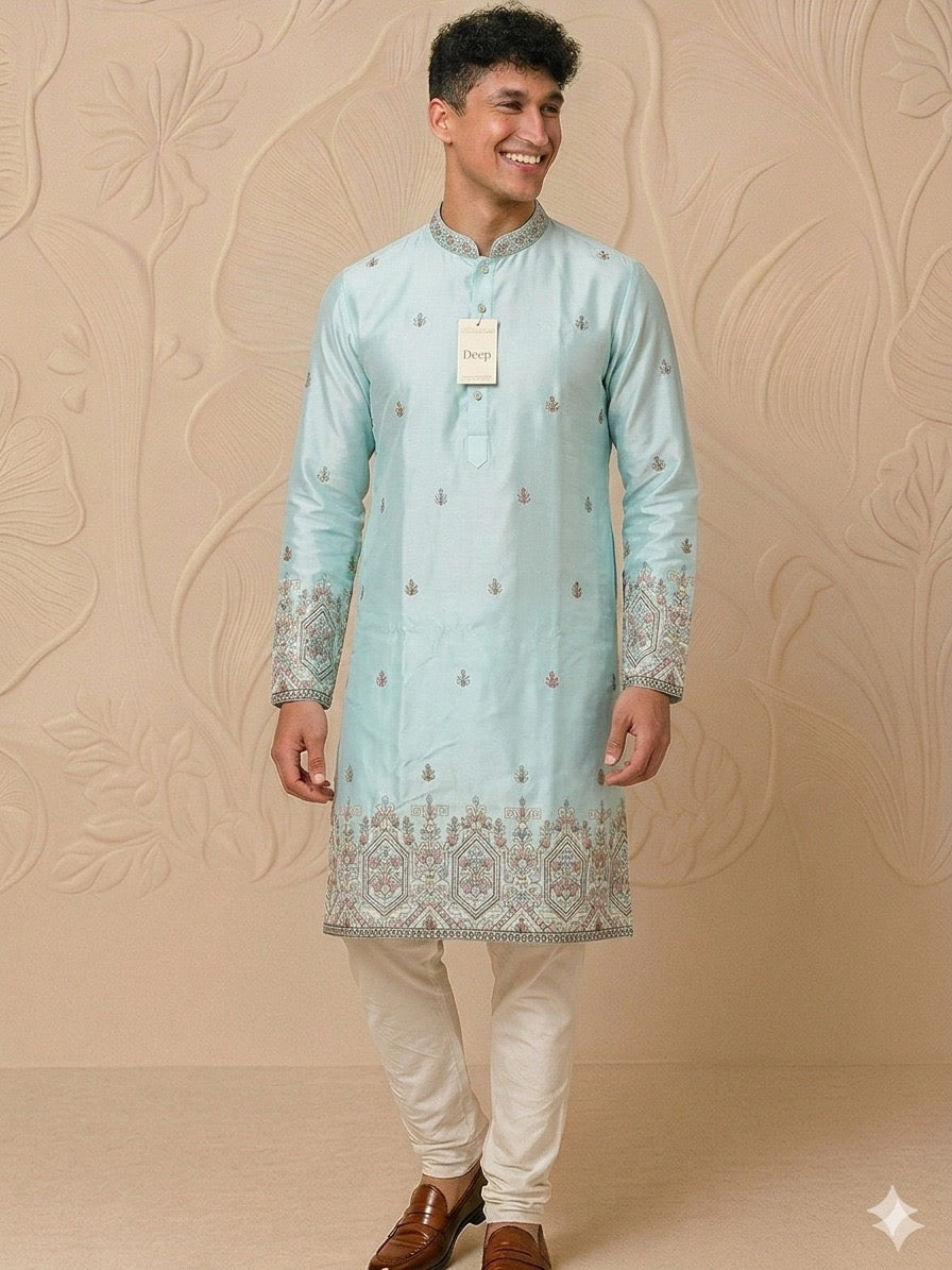 Mens Partywear Kurta-Pajama Set 2pcs – Satin