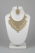 Beautiful Stylish Bollywood Necklace Set – Jhumki & Tikka | Golden White