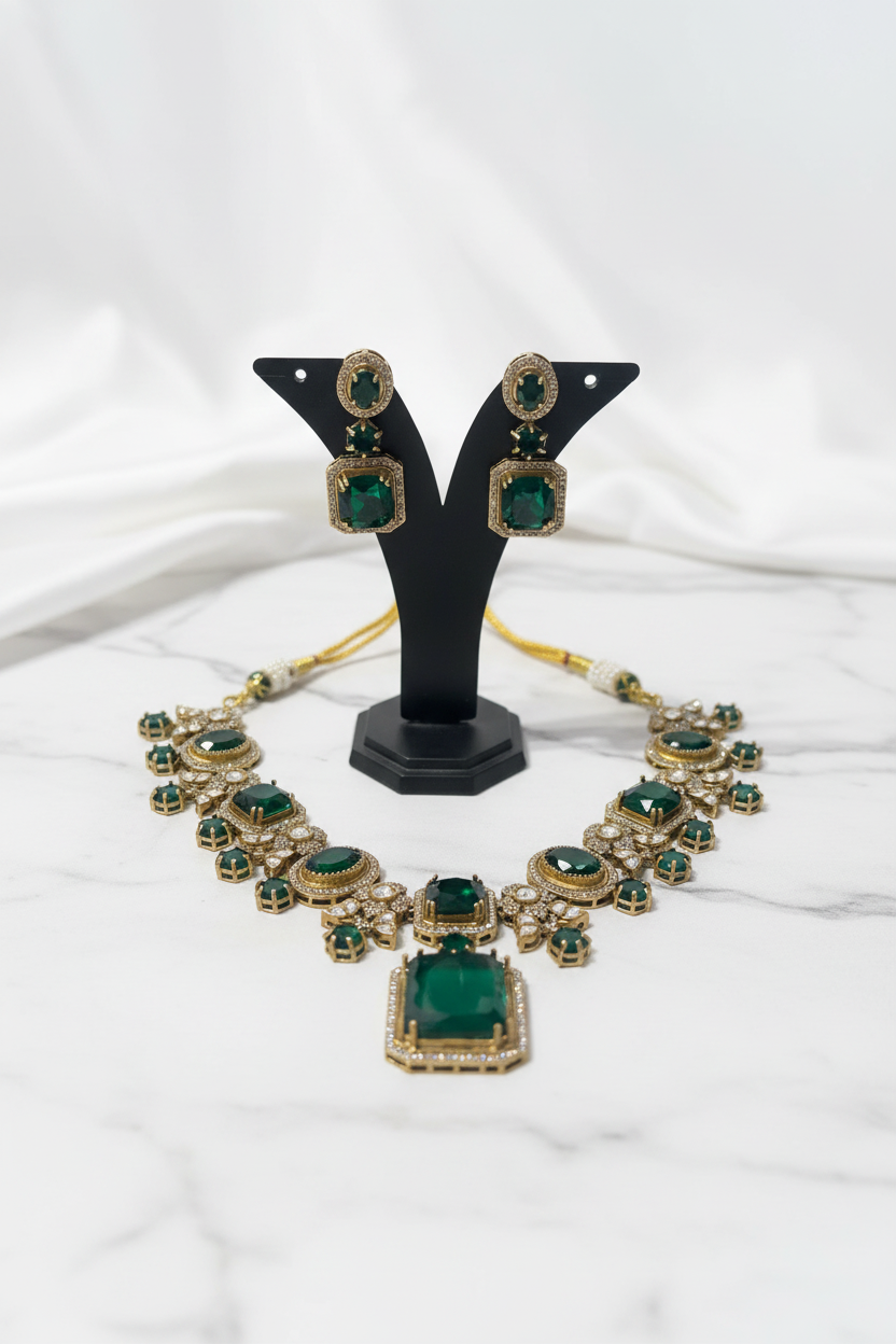 Emerald Green Necklace & Earrings Set – Indian Bridal Jewellery