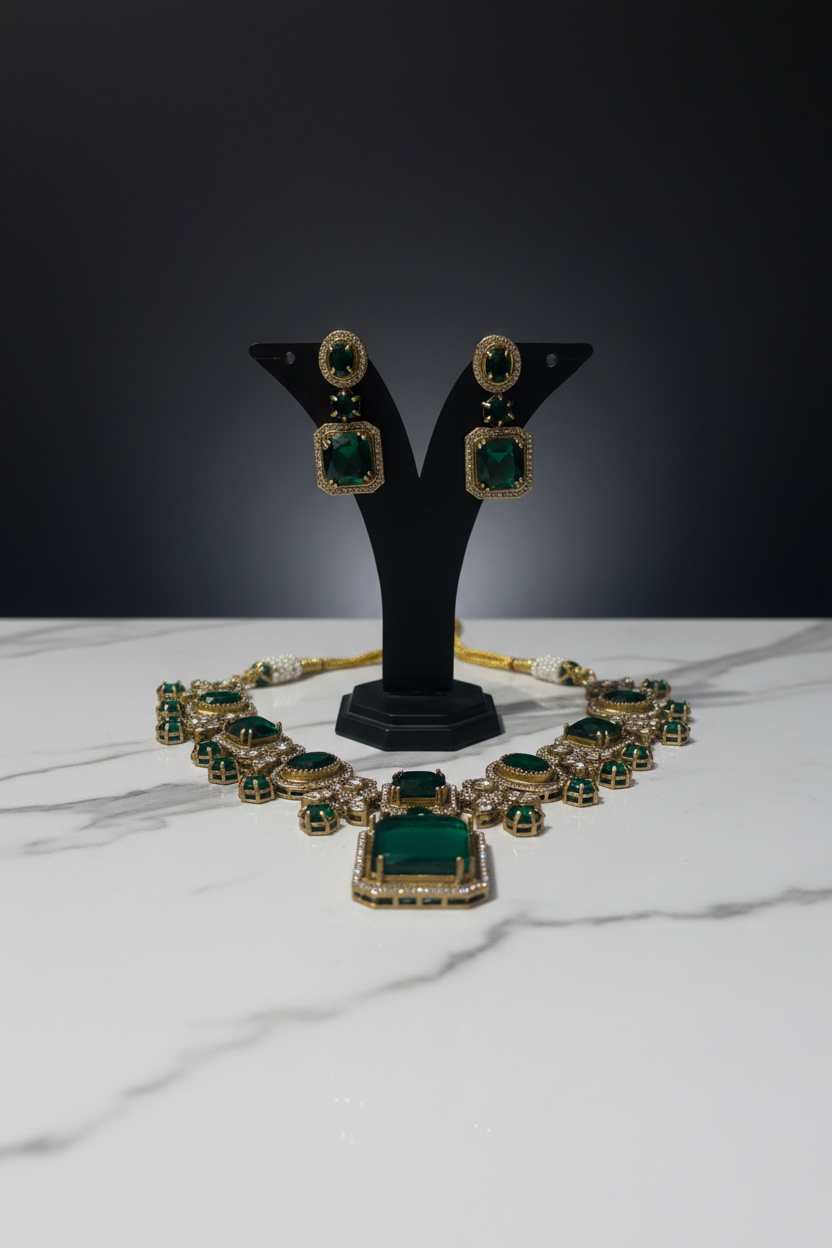 Emerald Green Necklace & Earrings Set – Indian Bridal Jewellery