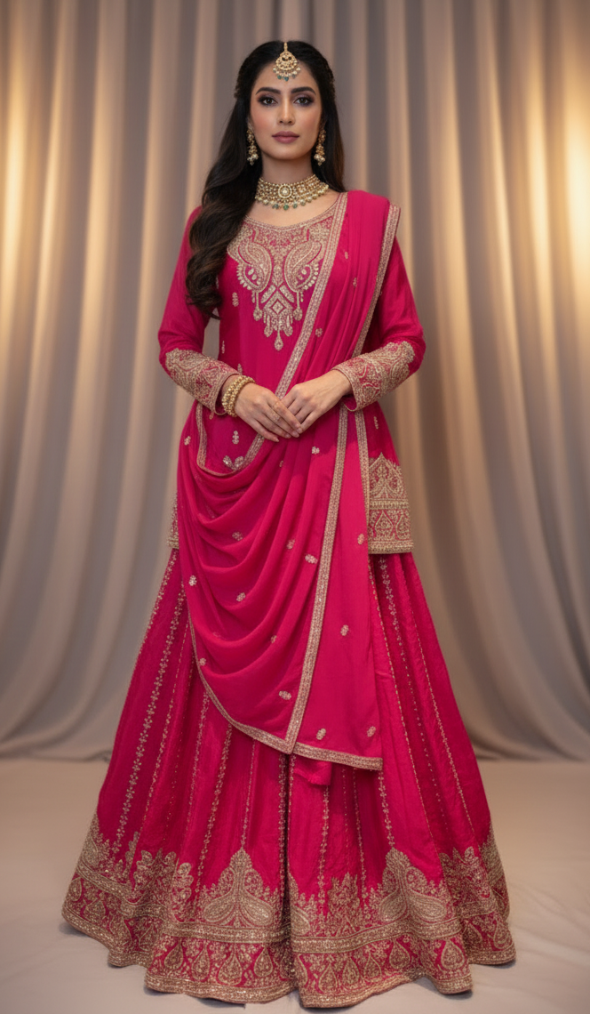 Beautiful Short Kurtis Lehnga – Magenta Partywear