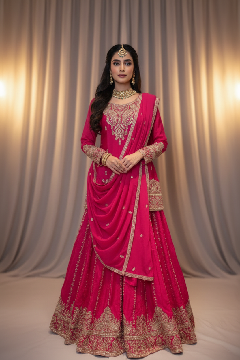 Beautiful Short Kurtis Lehnga – Magenta Partywear