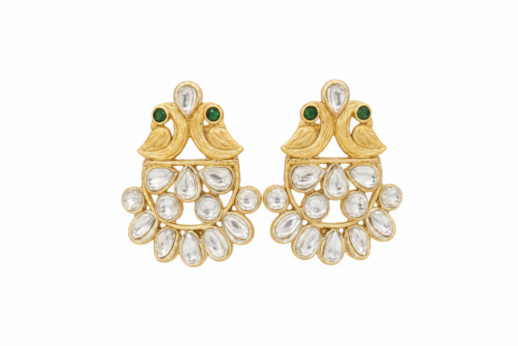 Pearl Bead Kundan Long Necklace Set with Earrings – Goldplated