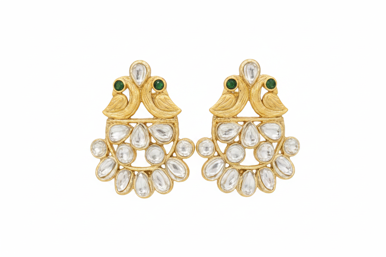 Pearl Bead Kundan Long Necklace Set with Earrings – Goldplated