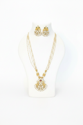 Pearl Bead Kundan Long Necklace Set with Earrings – Goldplated