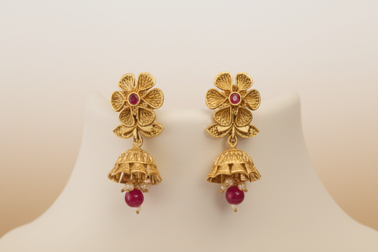 High Quality Goldplated Long Necklace Set with Small Jhumki – Multicolor