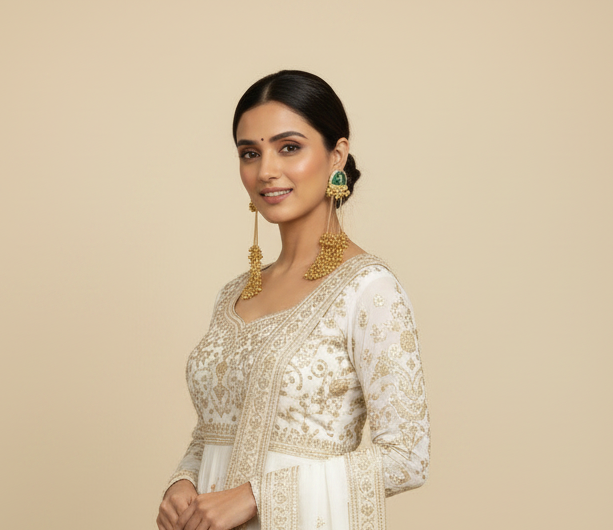 Kashmiri Earrings – Oversized Gold & Green Ghungroo Tassel Earrings