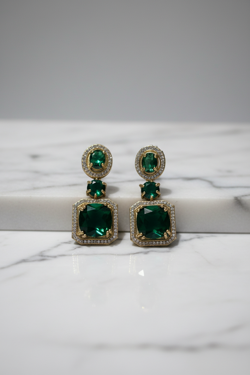 Emerald Green Necklace & Earrings Set – Indian Bridal Jewellery