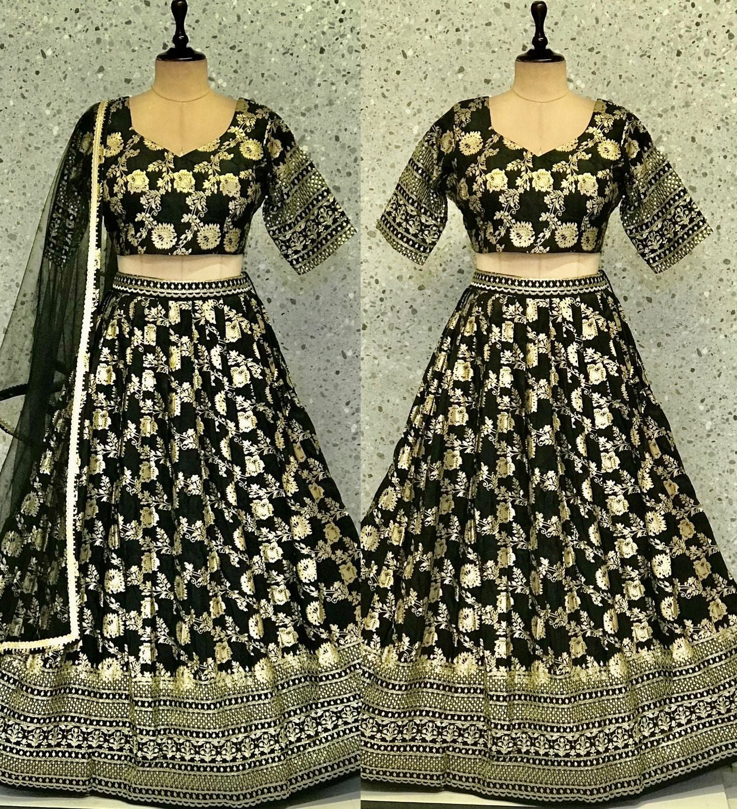 Black Lehenga Choli with Net Dupatta – Sizes 36, 38, 40