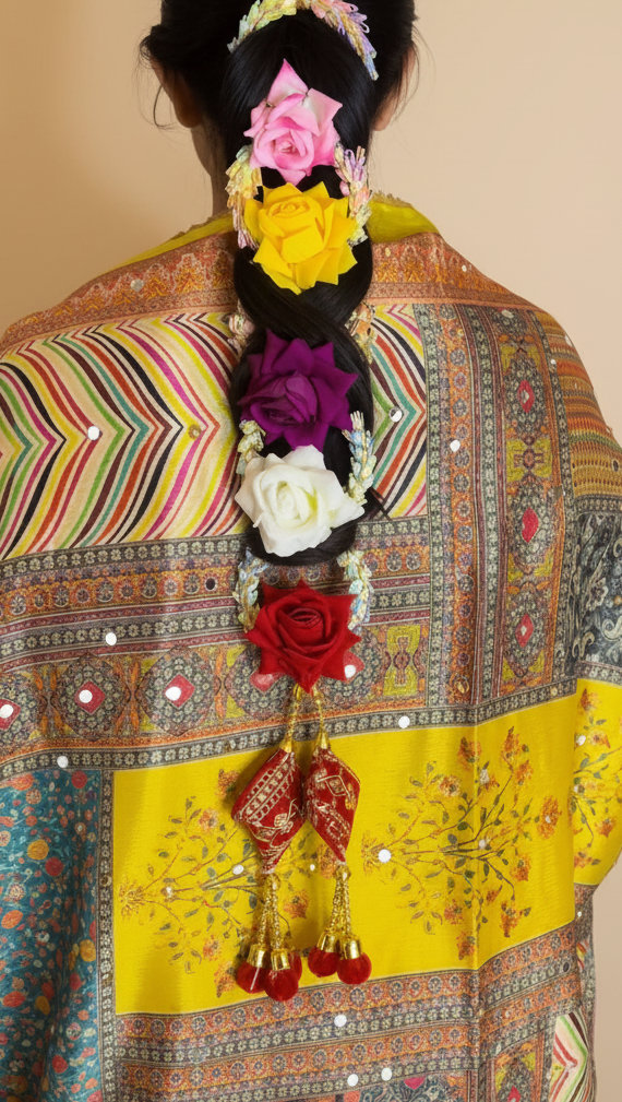 Beautiful Indian Floral Pranda – Handmade Hair Accessory