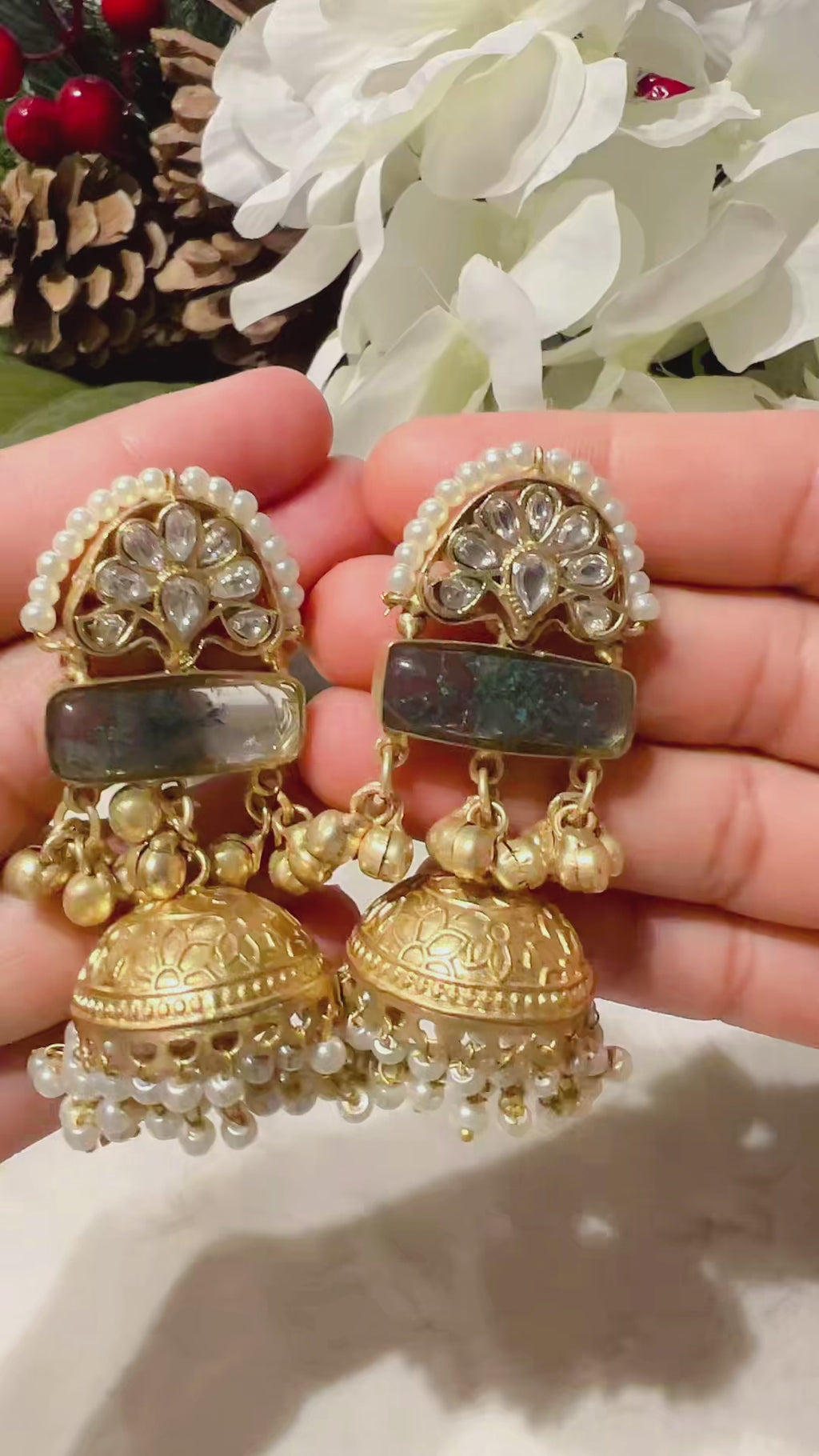 Kashmiri Jhumka Earrings | Kundan & Pearlpai