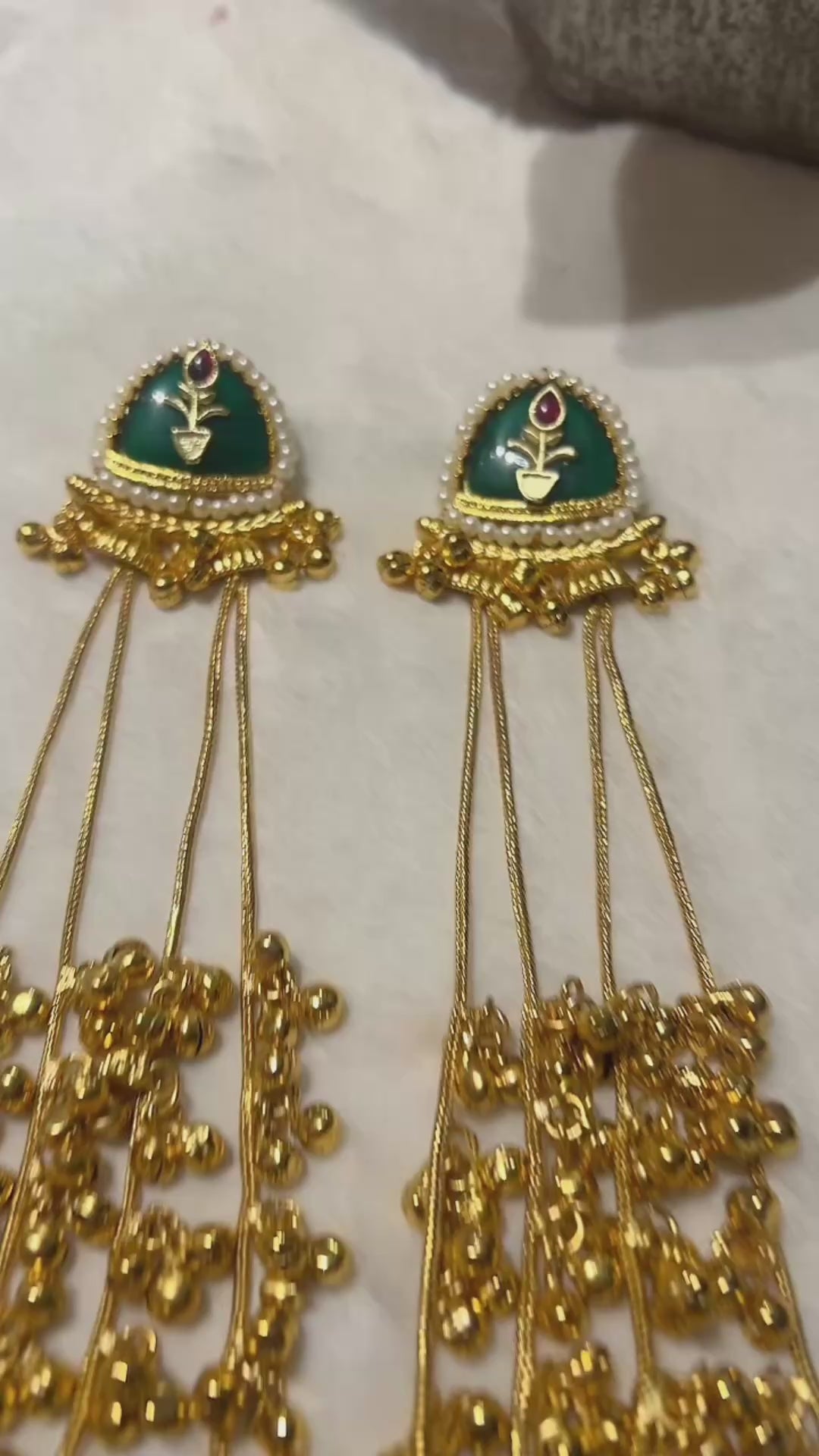 Kashmiri Earrings – Oversized Gold & Green Ghungroo Tassel Earrings